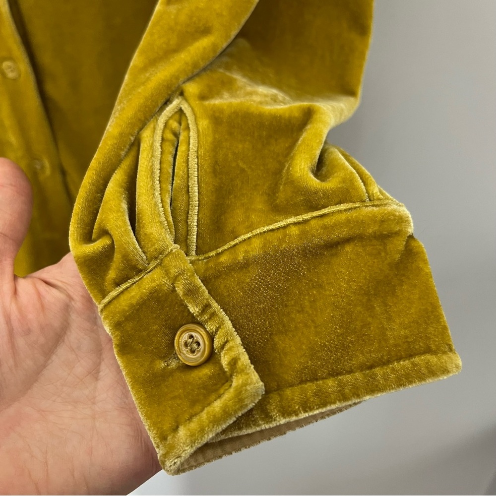 Soft Surroundings Velour Velvet Stretch Button Up Shirt Collar Gold Mustard 744 - Picture 9 of 9